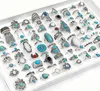 Band Rings 50 100Pcss Lot Vintage Boho Blue Stone Turquoise for Women Whole Mix Styles Ethnic Finger Ring Set Jewelry Party Gifts 2247035
