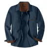 Jaquetas masculinas roupas de trabalho lavado camisa de algodão plus size cor sólida lapela manga longa veludo camisas masculinas outono fino