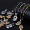 Hip Hop Bubble Arapça Arap numarası kolye kolye kübik zirkon 0-9 sayıları cazibe altın gümüş ed ip zinciri erkekler için kadın mücevher 313l
