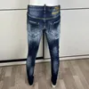 Erkekler Kot Hight Street Moda Erkekler Yüksek Kaliteli Retro Elastik İnce Fit Yırtık Nakış Tasarımcısı Denim Marka Pantolon Hombre