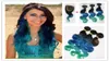 1BBLUETEAL MALAYSIAN OMBRE HÅR BUNDLAR MED 44 BODY WAVE LACE STÄNGNING 3st.