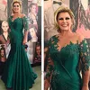 Moder Green Elegant Emerald of the Bride Dresses Long Hleeves Mermaid Wedding Gästklänningar med pärlor med spetsar Applicques Valt formell aftonklänning för kvinnor 2024