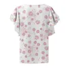 Blusas femininas moda floral impressão plissado manga curta chiffon o pescoço topos feminino elegante casual senhoras camisas elegantes botão blusas