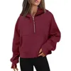 Kadın Hoodies Sweatshirts Yarı Zip Kırpılmış Uzun Kollu Fleece Çeyrek Külot Sonbahar kıyafetleri kıyafetler 230817 Ucuz Mac