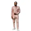 Printing Patterns Men Wedding Tuxedos Pink Double Breasted 2 Pieces Jacket Pants Party Birthday Wear