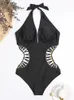 Bär 2021 Black One Piece Swimsuit Women SwimeWear Sexy V Neck High Cut Swiming Suit Female Monokini Bodysuit Beach Bathing Suit Swim