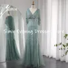 فساتين الحفلات Simin chiffon a-line v-neck fruchice الترتر الفاخرة الرسمية في الطرف الأمامي المسائي الأنيق للنساء 2024