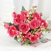 Decorative Flowers Artificial Pink White Rose Silk Flower Bouquet Home Garden Decoration Wedding Roses Fake