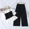 Pantalones de mujer, camisas de 2 piezas, conjunto de ropa para mujer y niña, camiseta sin mangas de manga corta, pantalones largos, trajes para niñas, traje de verano