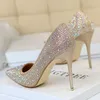 Kvinnor 10 cm höga klackar stripper bling scarpins pumpar lady stilett bröllop brud party fetisch kristall strass guld prom skor 240102