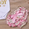 Promotional newborn baby clothing suit children's clothes letter printed jumpsuit pants floral ruffled bow shorts suit baby toddler suit.