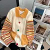 Kvinnors stickor Y2K HARAJUKU Vintage Cardigan Jackor avvisar krage randiga kontrastfärgströjor överdimensionerade preppy stilkläder