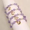 Bangle Saforui Hawaiian Zinc Alloy Conch Conch Murmaid Monstera Charms Purple Crystal Bead Bread Women