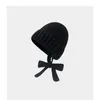Bérets Bonnet Chapeau Unisexe Coréen Hiver Chapeaux Tricotés Pour Femmes Court Melon Ski Avec Ruban