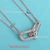 Family T Double Ring TifannisSM Necklace Fashion Light Luxury High Edition 925 Silver Horseshoe Plated With 18k Gold Buckle Pendant