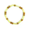 Strand Lemon Jade Bamboo And Dyed Orange Howlite Abacus Bead Bracelet - 5x12mm Sections 4x6mm Beads Elastic Cord