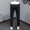 Heren jeans streetwear mode heren hoge kwaliteit zwarte stretch skinny fit gescheurde patched designer witte hiphop merkbroek