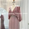 فساتين الحفلات Simin chiffon a-line v-neck fruchice الترتر الفاخرة الرسمية في الطرف الأمامي المسائي الأنيق للنساء 2024