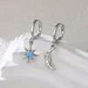 Korea Earrings Women Simple 18K Gold Plated Fashion Water Diamond Asymmetric Star Moon Versatile Earrings For Women Girls