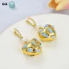 Huggie Guaiguai Jewelry Natural Blue Larimars White Pearl Gold Plated Heartshaped Dangle Lever Back earrings Trendy for Women