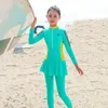 set Conservative Muslim Swimsuit for Girls Front Zipper Modest Swimwear Swimming Suit Children Long Sleeve Borkini Mujer Islamico