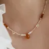 Choker Minar Vintage Roter Achat Naturstein Süßwasserperle Wassertropfen Perlen Anhänger Halsketten Damen Vergoldete Kettenhalsreifen