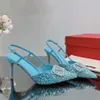 صندل Slingbacks النساء عالي الكعب الصنادل التدرج الكريستال الديكور المدببة إصبع القدم في الكاحل حزام مصمم فخم