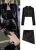 Frauen Trainingsanzüge Leder Kurze Top Skew Zipper Kleid Weibliche 2 Stück Set Stehkragen Hüfte Paket Shorts Kleider 2024 sommer Sexy Frau