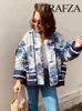 Kadın Trençkotları Trafza Kış Baskı Kadınlar İçin Kış Baskı Ceketi Patchwork Pamuk Gevşek Cash Cepler Kadın Yastıklı Ceket Sıcak Sokak Giyim