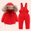 Winter Down Jacket For Girl Clothes Kids Overalls Snowsuit Baby Boy Over Coat Toddler Year Clothing Set Parka Real Fur 231229