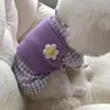 犬のアパレルパープル格子縞のシャツペット服猫服コスチュームスモールニットベストファッションかわいい春秋カーキガールヨークシャー