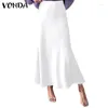 Rokken Vonda 2024 Elegant Office Vrouwen Lange Maxi Satijn Zijde Mode Bodems Effen Geplooide Losse Hoge Taille Verstoorde Party