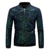 Vestes pour hommes Veste pour hommes Vêtements d'extérieur Mode Paillettes brillantes Vintage Baseball Cou Printemps Manches Longues Fermeture À Glissière Manteau Sexy Club Vêtements De Fête