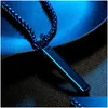 Pendant Necklaces Fashion Tungsten Steel Bar Pendant Necklace Black Blue Stainless Chain For Men Women Necklaces Fine Jewelry Gift Dro Dhxtw