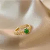 Anelli a grappolo Anello con zircone verde dorato per le donne Fidanzamento Matrimonio Aperto 2024 Gioielli di tendenza Regolabile Ragazza Design Dito