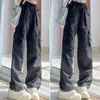 Pantaloni da donna Pantaloni sportivi a gamba larga Cargo a vita alta con coulisse elastica Gamba larga Tasche multiple per casual