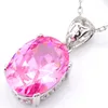 10 pièces Luckyshine cadeau de vacances ovale rose Kunzite cubique zircone pierres précieuses argent pendentifs colliers pour fête de mariage avec chaîne 231A