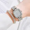Relógios de pulso 2 Stuks Set Quartz Horloge 2024 Nieuwe Mode Luxe Full Diamond Dames Armband Horloges Vrouwen Vrouwelijke Klok Relogio Feminino