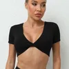 Frauen Tanks Sexy Korsett Sport Kurzarm Crop Top Lycra Fitness T-shirt Hemd Bh Sportswear Frau Gym Rot Schwarz körper Kleidung