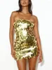 Casual Dresses Strapless Stretch Sparkles Sequined Mini Dress Black Sleeveless Full Foder Evening Night Out Gold