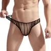 Cuecas Mens Sissy Listrado Roupa Interior Ultra Fina Malha Sheer Thongs Bugle Bolsa Bikini Briefs Ver Através Calcinha Gay Lingerie Erótica