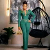 Aso Ebi vert robes de bal pour occasions spéciales combinaisons manches longues élastique satin perlé soirée robe formelle pour Nigeria femmes noires robes de fiançailles NL216