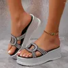 Dress Shoes 2024 Summer Fashion Sandals Pearl Rhinestone Thick Bottom Wedges High Heels Plus Size Comfy Women Dressy