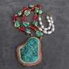 Necklaces Y.YING White Baroque Pearl Blue Turquoise Red Coral Necklace Big Turquoise Pendant