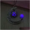 Pendant Necklaces Magic Moon Heart Pendant Necklace Glow In The Dark Vintage Steampunk Hollow Love Glowing Luminous Hip Hop Jewelry Dr Dh1Cs