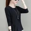 Camisetas De Mujer Otoño E Invierno Jersey Cuello Redondo Patchwork Pliegues Asimétricos Color Sólido Moda Casual Elegante Manga Larga Tops