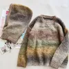 Winter Kinder Eltern-Kind Retro Farbverlauf Regenbogen Pullover Schal Mütze 231229