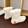 Mulher de inverno quente sapatos de chuva botas de borracha feminino galochas aquecidas com pele tornozelo botas de chuva à prova dwaterproof água jardim botas de água calçado 240102