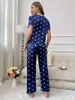 Kvinnors sömnkläder 2024 2st Women Party Dress Satin Pyjamas Set Sexig Polka Dot Sling Top Pants Homewear Silk Soft Luxury Nightie