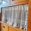 Cortina artesanal oca renda borla algodão linho cozinha cortinas curtas crochê bege valance café porta janela cortinas